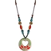 MINACHI Bohemian Colorful Ceramic Bead Nature Floral Charm Pendant Necklace, Vintage Boho Jewelry Gift for Women