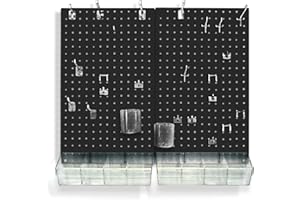Azar Displays 900945-BLK The DIY Multi-purpose 70-piece Pegboard Wall Organizer Kit with Two Panels and Accessory Assortment, Panel Sizes: 13.5” W x 22” H each, Black
