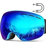homto Ski Goggles, Magnetic Quick Change Spherical Ultra-Wide View REVO HD Lens, Anti-Slip Silicone Strap, OTG Snow Goggles for Men Women, UV400 Protection