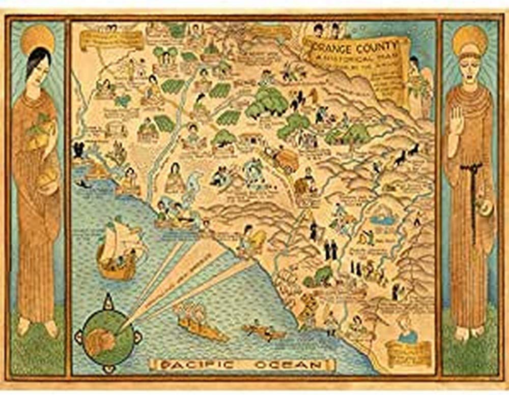 Artery8 Map Ames 1929 Historic Orange County California Pictorial Art Print Canvas Premium Wall Decor Poster Mural