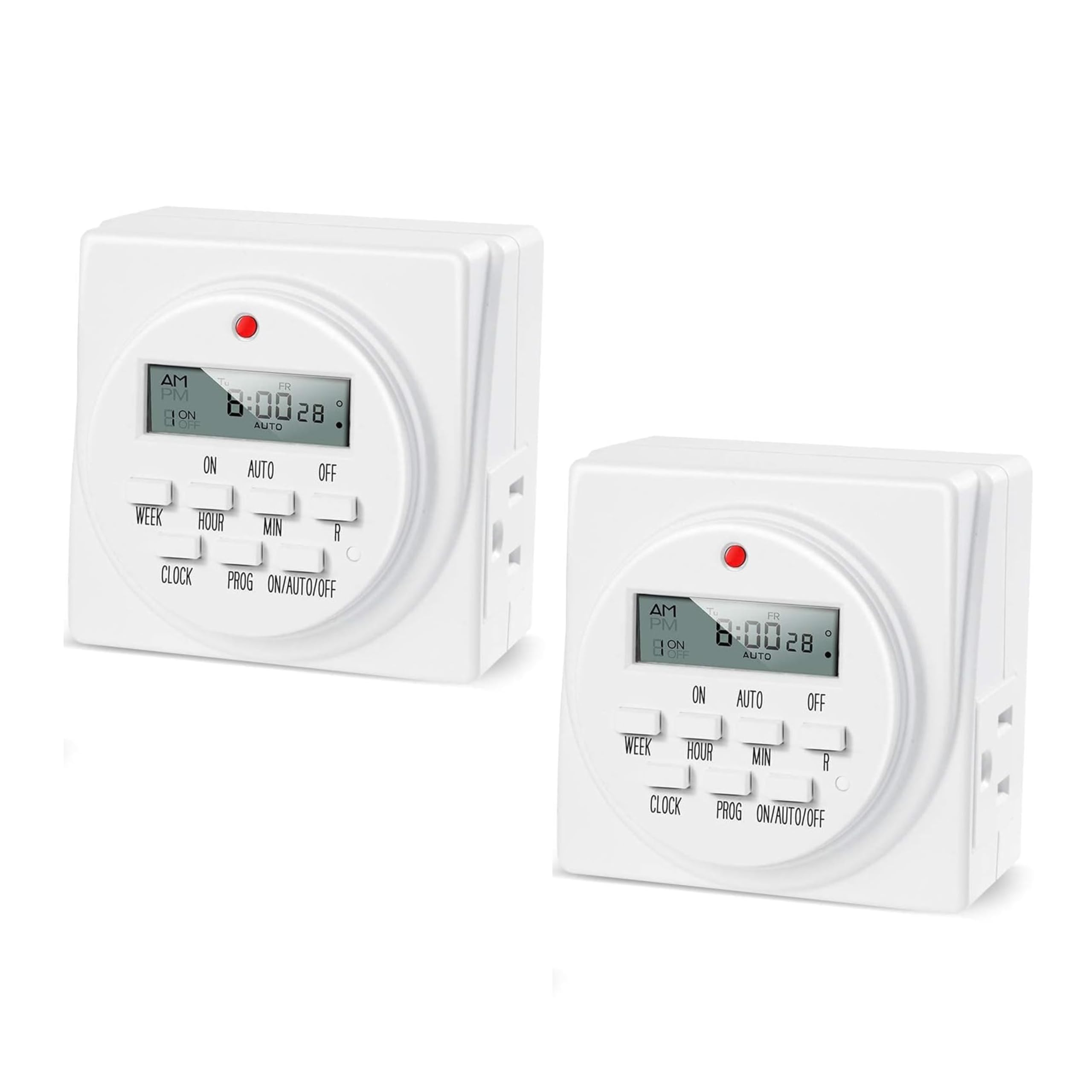 Photo 1 of iPower 7 Day Heavy Duty Digital Programmable Electric Timer, Indoor Dual Outlet Switch for Lights, Appliance, Pool Pump, 125VAC, 15A, 60 Hz, 1725W, ETL Liste, 2 Pack, White