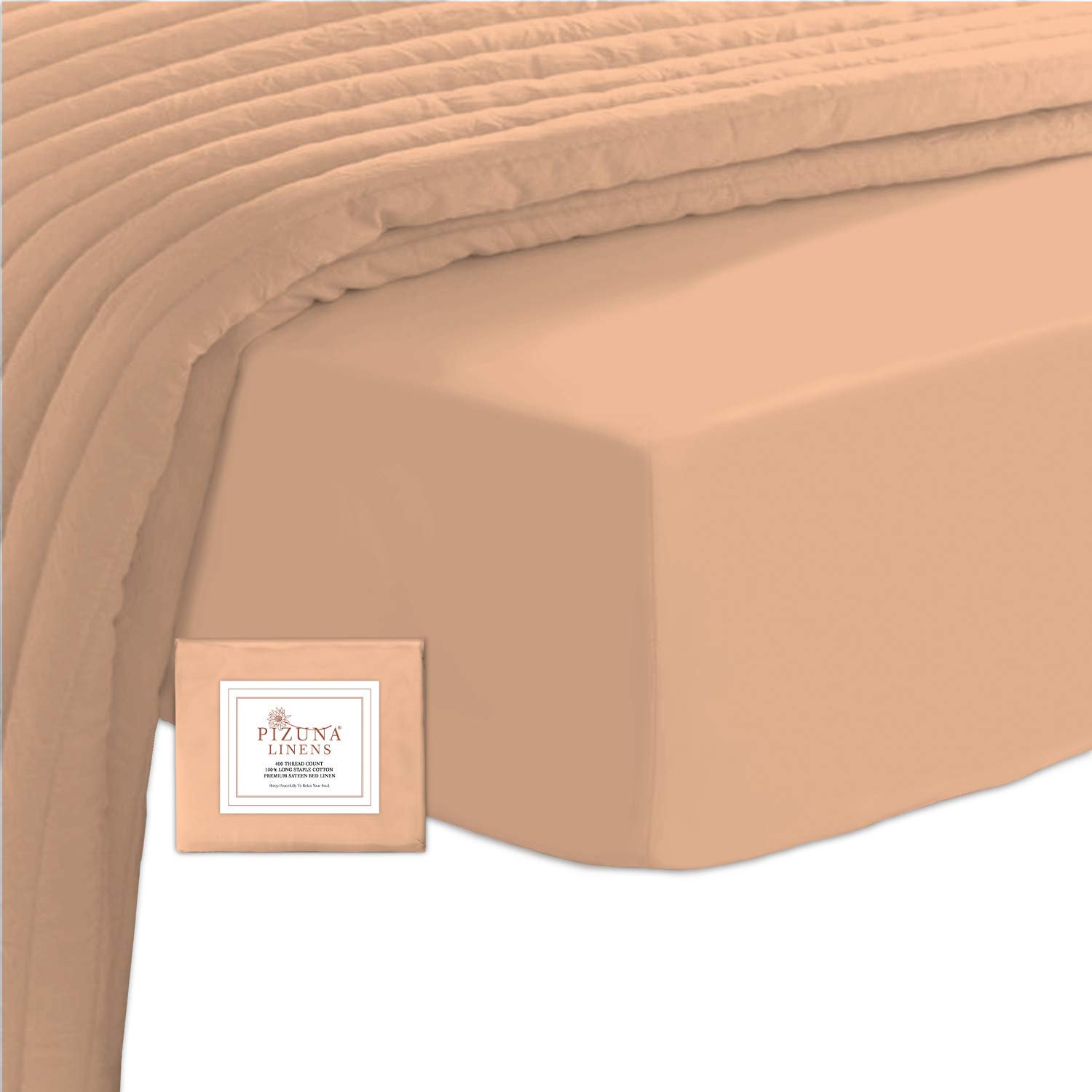 Pizuna 100% Cotton Small Double Fitted Sheet Peach Quartz, 400 Thread Count Long Staple Cotton Fitted Bed Sheet Small Double 4ft 120x200 cm, Sateen Weave 40cm Deep 4ft Bedsheet 1PC Peach Quartz