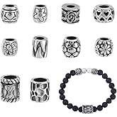 PH PandaHall 10pcs Large Hole Spacer Beads 304 Stainless Steel Rondelle Beads, Antique Silver European Loose Beads for Bracelet Necklace Jewelry Making DIY Crafts Hair Braiding, Hole: 5~8mm
