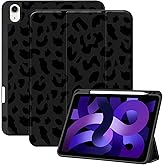 Deokke Compatible with iPad Air 11 Inch Case M3/M2(2025/2024),iPad Air 5th/4th (2022/2020) Generation 10.9 Inch Case Pencil Holder TPU Back Auto Sleep/Wake Cover Cute Women Girls-Black Leopard Cheetah