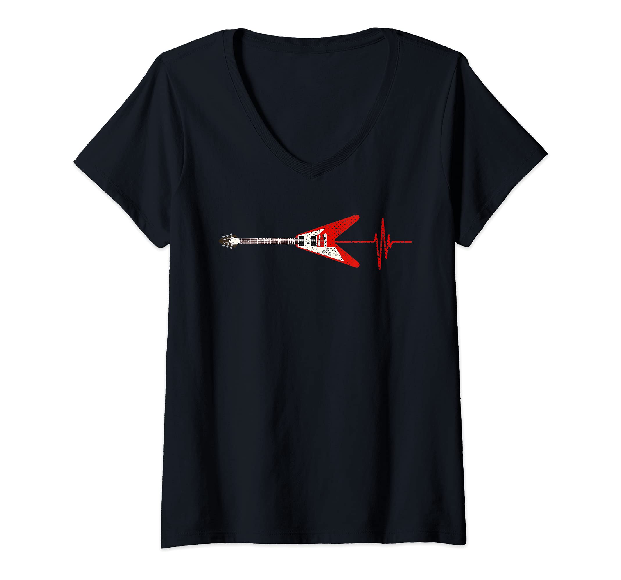 Womens Guitar Player Musician Heartbeat Guitarist Electric Guitar V-Neck T-Shirt