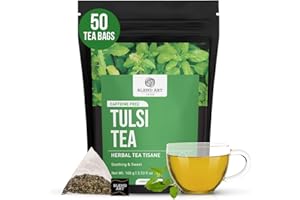 BLENDART Tulsi Holy Basil Tea Bags 50 Count For Cognitive Balance & Overall Health Ayurvedic Tulsi With Antioxidants Caffeine Free Holy Basil Leaves Pyramid Herbal Tea Bags Support Digestion & Boost Immunity
