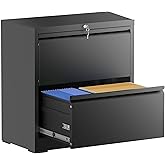 FOSTOKO 2 Drawer File Cabinet with Lock, 26.8" W Lateral Filing Cabinet | Metal File Cabinet for Home Office, Fits Letter/Legal/A4/F4 Files, Assembly Required, 26.8"W x 28.5"H x 15.7"D, Black