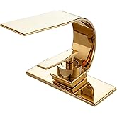 becola Modern Bathroom Sink Faucet, Single Handle Bathroom Faucets for Sink 1 Hole, Low Arc Touch On Faucet, Gold Hot and Cold Water Mixer Tap with Deck Plate - Gold
