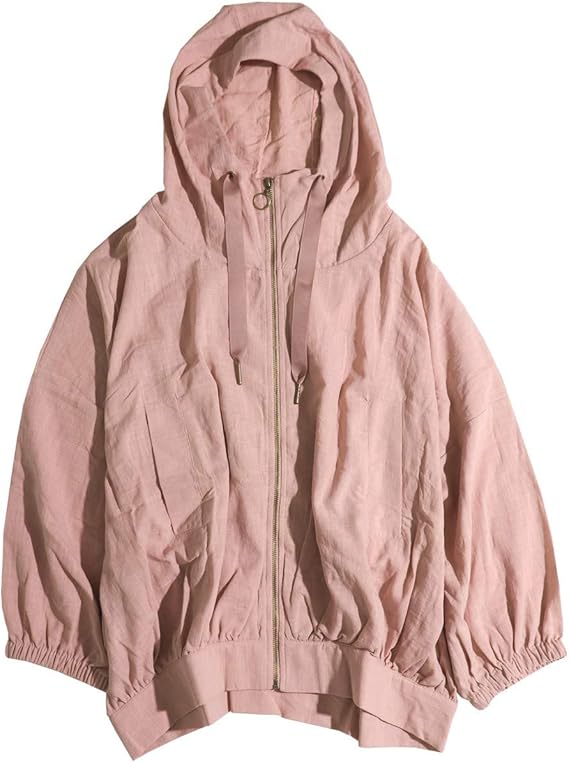 Amazon ブルゾン レディース 春 薄手 パーカー ゆったり かわいい 無地 ジップアップ ジップアップパーカー リヨセル 綿100 コットン 春アウター フード付き 軽量 コート ジャケット 通販