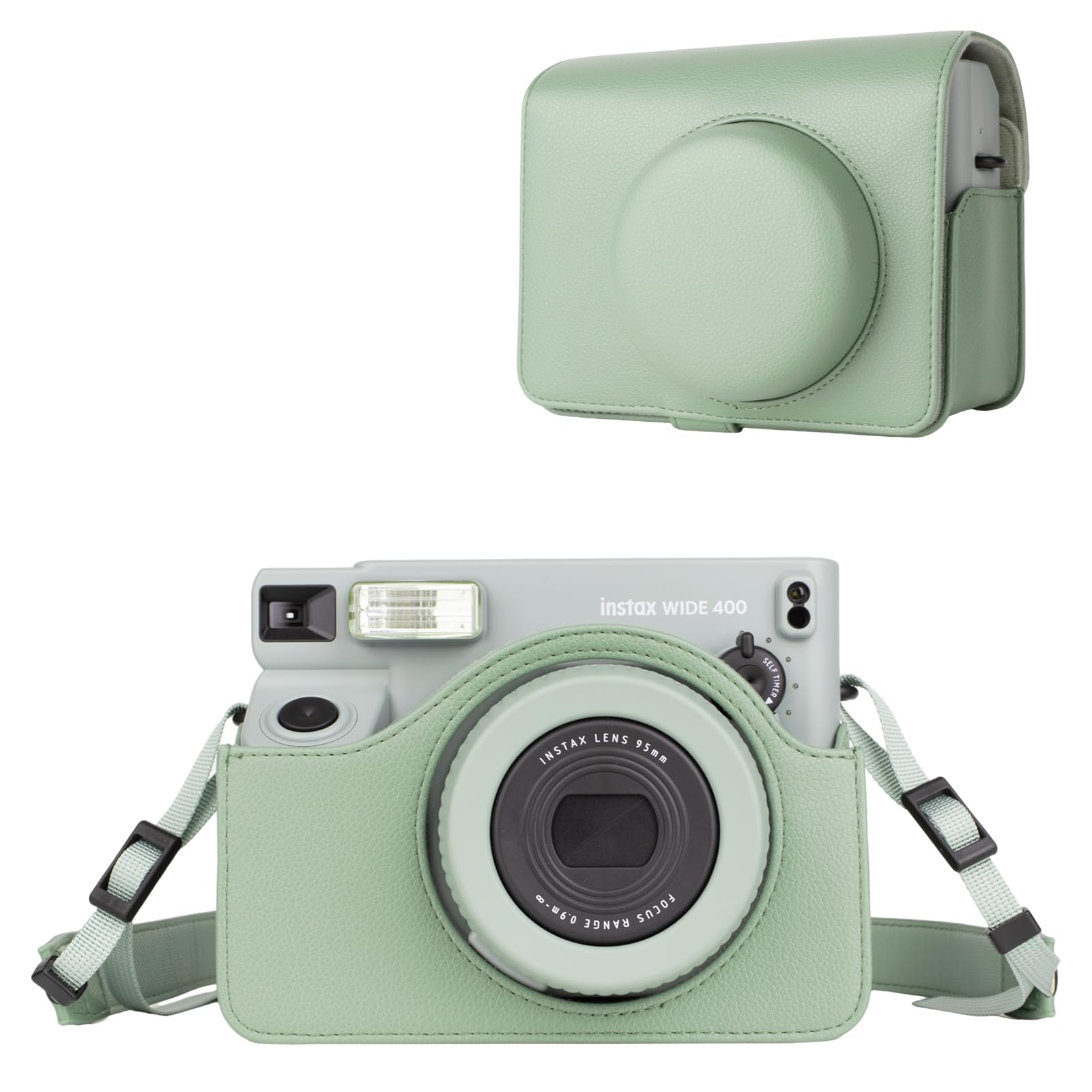 Rieibi Camera Case Compatible with Instax Wide 400，Carrying Case for Fujifilm Instax Wide 400 Instant Camera，Retro PU Leather Camera Bag，Protective Case With Shoulder Strap - Green