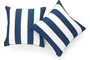 Hofdeco Outdoor Patio Decorative Throw Pillow Cover Weather Water Resistant Canvas Navy Blue Stripes 18"x18" Set of 2