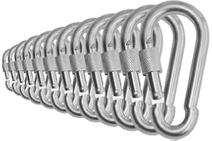 Branded Boards Black & Silver Heavy Duty Bushcraft Locking Thumb Screw Closure Zinc-Galvanized Steel Carabiner Spring Snap Clip Link Hooks 200-400lb Load. 6 & 12 Packs