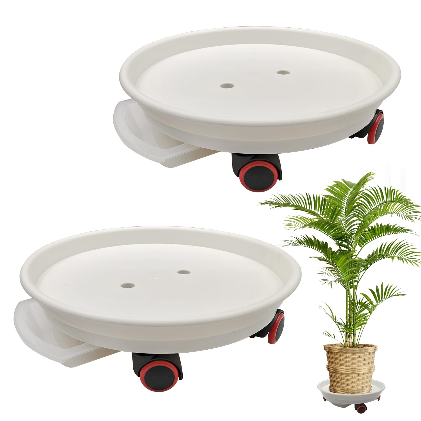 LYFJXX 2 Packs Plant Caddy with Wheels, Loading Capacity 110 lbs, 35cm Plant Stand Heavy Duty Plant Dolly with Water Container(White)