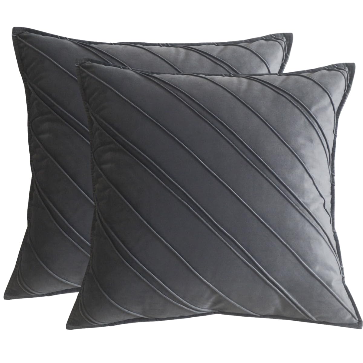 Lutanky Pack of 2 Velvet Cushion Covers Dark Grey Square Throw Pillow Cases Striped Soft Pillowcases for Sofa Bedroom Home Decor Accessories 20x20 inch 50x50cm