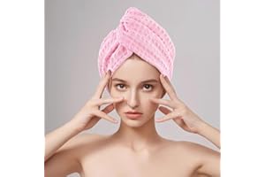 MaopaoBeauty Hair Towel Wrap for Women - Super Absorbent Hair Drying Waffle Bath Towels for Curly, Long&Thick Hairs Head Wrap 1Pack(Pink,10.6x27.5inch)