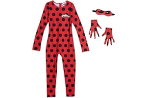 Miraculous Ladybug Girls Cosplay Jumpsuit Gloves and Mask 3 Piece Costume Set Toddler to Big Kid