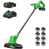 SOYUS Weed Wacker Battery Powered 10 Inch, String Trimmer Cordless with 2.0Ah Battery, Lightweight Edger Trimmer with 8 Pcs Replace Spool Trimmer Lines