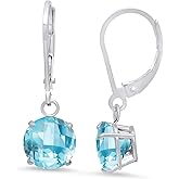 Solid 10K White Gold Gemstone Earrings for Women | Birthstone Dangle Earrings with Leverbacks | 8mm Round Hypoallergenic Gemstone Drop Dangling Earring by MAX + STONE
