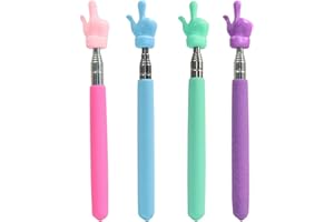 FUNNYTEK 4PCS Telescopic Teachers Pointer - Mini Finger Pointer Stick, Extendable Hand Pointers Classroom, Teacher Pointer Stick for Elementary School Kindergarten Teacher Supplies (Pink Blue Green Purple)