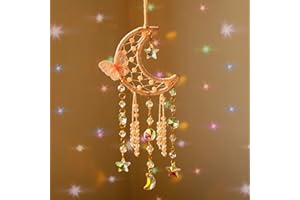 Artilady Dream Catcher for Girls - Pink Butterfly Small Moon Dream Catchers with Crystals Cute Room Decor for Teen Girls Boys Boho Bedroom Wall Home Decorations Birthday Christmas Kids Gifts