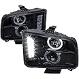 Spec-D Tuning Glossy Black Housing Smoke Lens Projector Headlights Compatible with 2005-2009 Ford Mustang, Left + Right Pair Headlamps Assembly