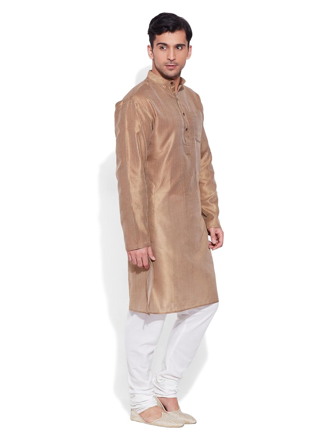 very me men's designer beige faux silk textured long kurta