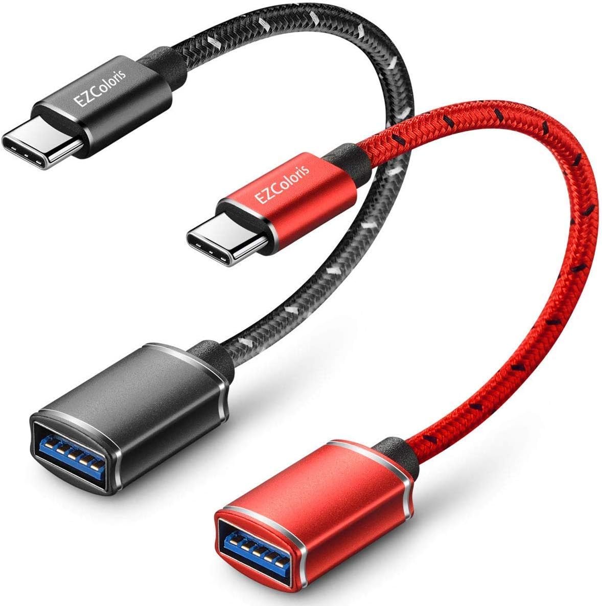 USB C OTG Cable 2Pack 0.5FT - EZColoris Type C USB 3.1 OTG Adapter USB-C to USB A Female On The Go Cable for Android Compatible with MacBook, Dell XPS, Samsung S20 S10 S9 S8 Nintendo Switch (0.5FT)