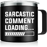 SANDJEST Sarcastic Comment Loading Tumbler for Men 14oz Insulated Coffee Mug with Handle Funny travel Cup Sarcasm Gifts for Dad Grandpa Coworker Gift for Birthday Christmas
