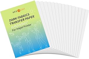 HTVRONT Heat Transfer Paper for T Shirts 15 Sheets, 8.5" X 11" Printable Heat Transfer Vinyl, Vivid Color & Durable Iron on Transfer Paper for Dark Fabric