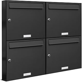 AL Briefkastensysteme 4er Briefkastenanlage Anthrazit Grau RAL 7016, Premium Briefkasten DIN A4, 4 Fach Postkasten modern Aufputz