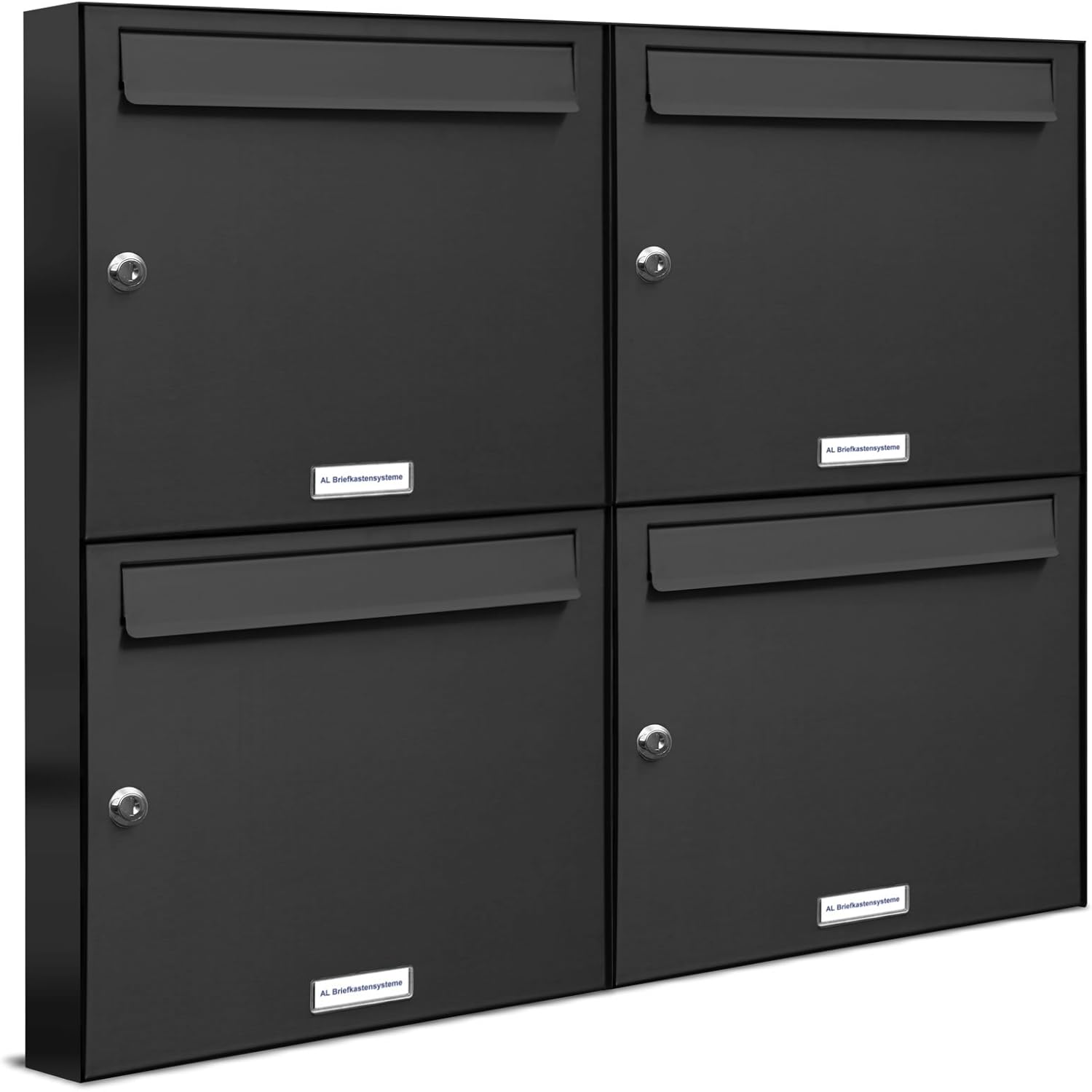 AL Briefkastensysteme 4er Briefkastenanlage Anthrazit Grau RAL 7016, Premium Briefkasten DIN A4, 4 Fach Postkasten modern Aufputz