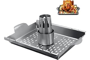 UHEGDRR Upgraded Beer Can Chicken Holder for Grill Smoker Oven, Vertical Chicken Roaster Stand with Handle, Large Stainless Steel BBQ Barbecue Accessories, Indoor Outdoor Grill Rack Vegetables Grilling Basket