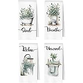 ERYBHKRTYH Sage Green Eucalyptus Bathroom Hand Towels Set, Eucalyptus Bathroom Decor, Soak Relax Breath Unwind Botanical Decorative Waffle Hand Towels, 16x24 Inches Set of 4