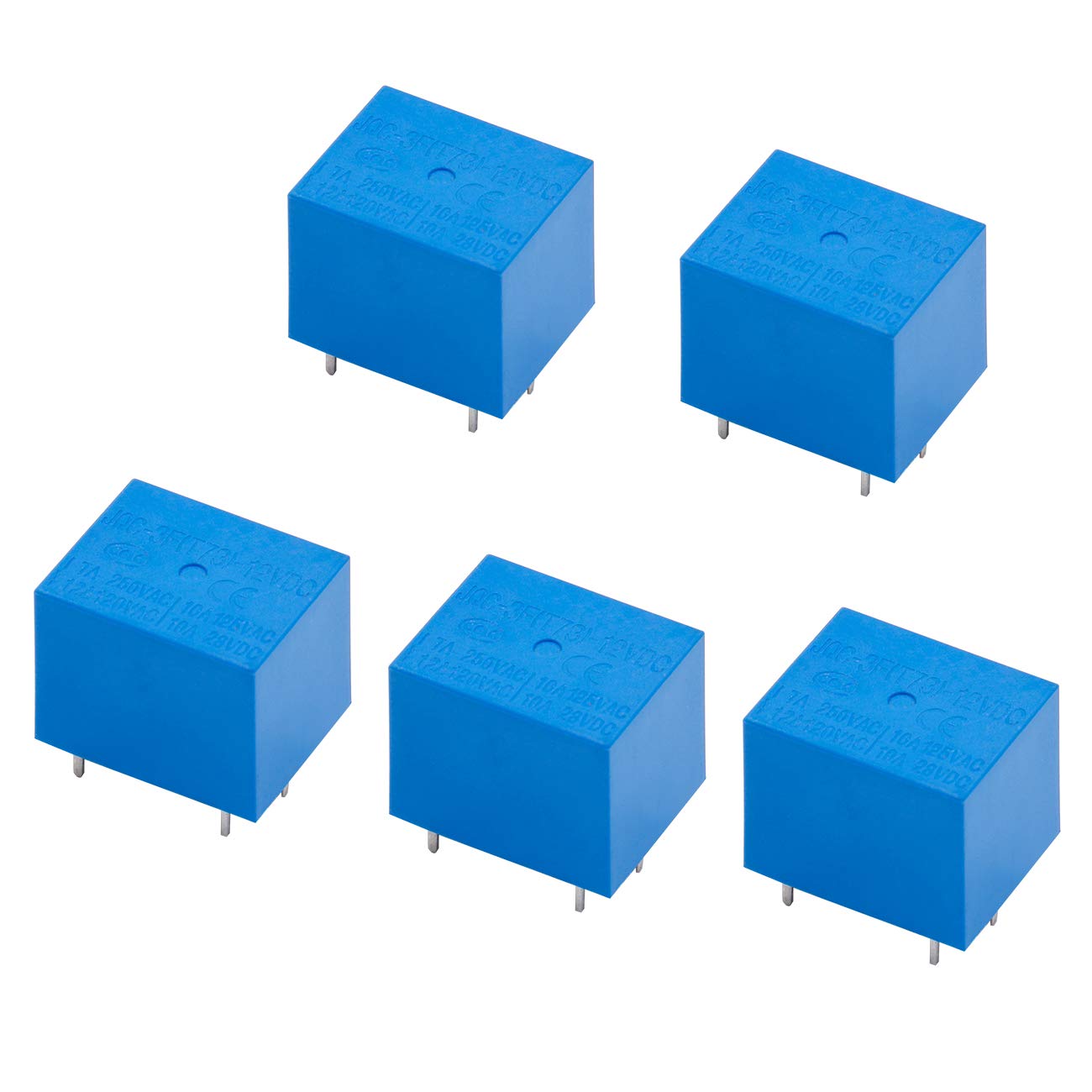 Heschen PC Board Relay, JQC-3F(T73), DC12V Coil, SPDT, 7A 250VAC, 5 Pin terminals, 5Pack
