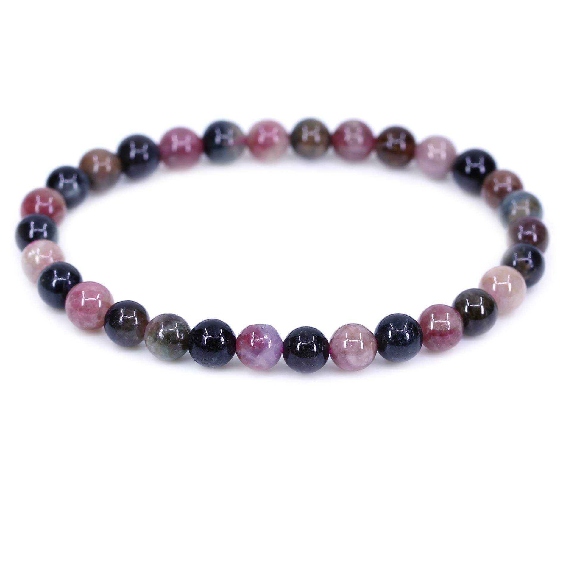 CHENYUE Natural Multicolor Tourmaline 4mm Round Beads Stretch Bracelet 7" Unisex