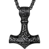 FaithHeart Viking Thor's Hammer Talisman Necklace for Men, Vintage Norse Mjolnir Amulet Pendant with Sturdy Wheat Chain, Stainless Steel Jewelry (Gift Box)