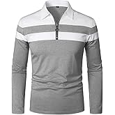 YTD Men's Long Sleeve Polo Shirts Quarter-Zip Casual Slim Fit Lapel Neck Basic Designed Cotton Shirts