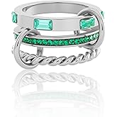 JINHUI 18k Gold Plated Rings Interlocked Stackable Rings for Women,Non Tarnish Statement Ring Set With Dainty Cubic Zirconia Stainless Steel Multi Ring Stack Charms Ring Fashion Jewelry for Women