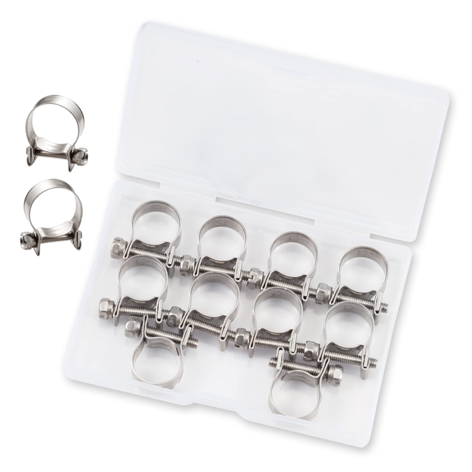 LEONTOOL 10pcs Stainless Steel Mini Fuel Line Pipe Hose Clamp Clip 14-16mm Fuel Injection Line Style Hose Clamp Adjustable Pipe Hose Clip Tube Clamps for Diesel Petrol Pipe (9/16" - 5/8" Dia)