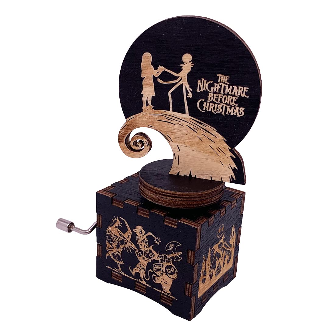 Youtang Halloween Christmas Music Box Hand Crank Musical Box Carved Wood Musical Gifts for Christmas,Birthday,Valentine's Day,Mother's Day,Play This is Halloween(Rotating black)