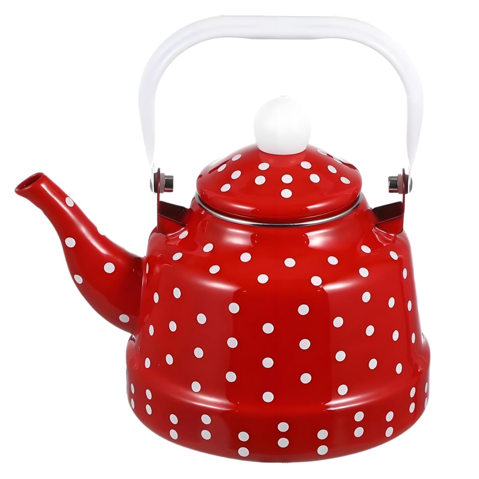 Photo 1 of 1.8Quart Vintage Enamel Tea Kettle Stovetop for Kitchen,Small Tea Pot for Stove Water Kettle with Red White Spots,Hot Water Teapot Coffee Pot for Gas,Induction,Electric,Christmas Gift(No Whistling)
