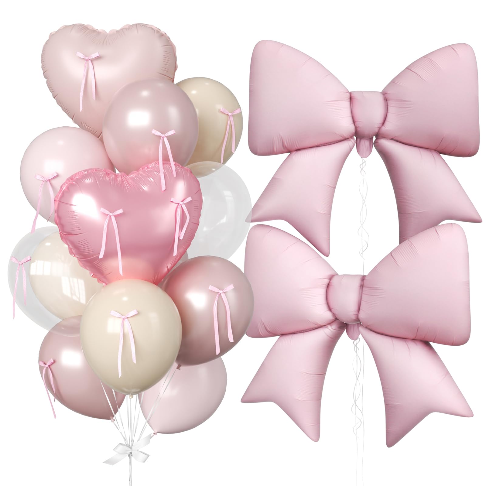 Photo 1 of 16Pcs Pink Heart Balloons, 38 Inch Bow Balloons, Double Stuffed Pearl Pink Clear Balloon and Bow Heart Shaped Foil Balloon for Girls Birthday Wedding Bridal Baby Shower Valentines Day Decorations