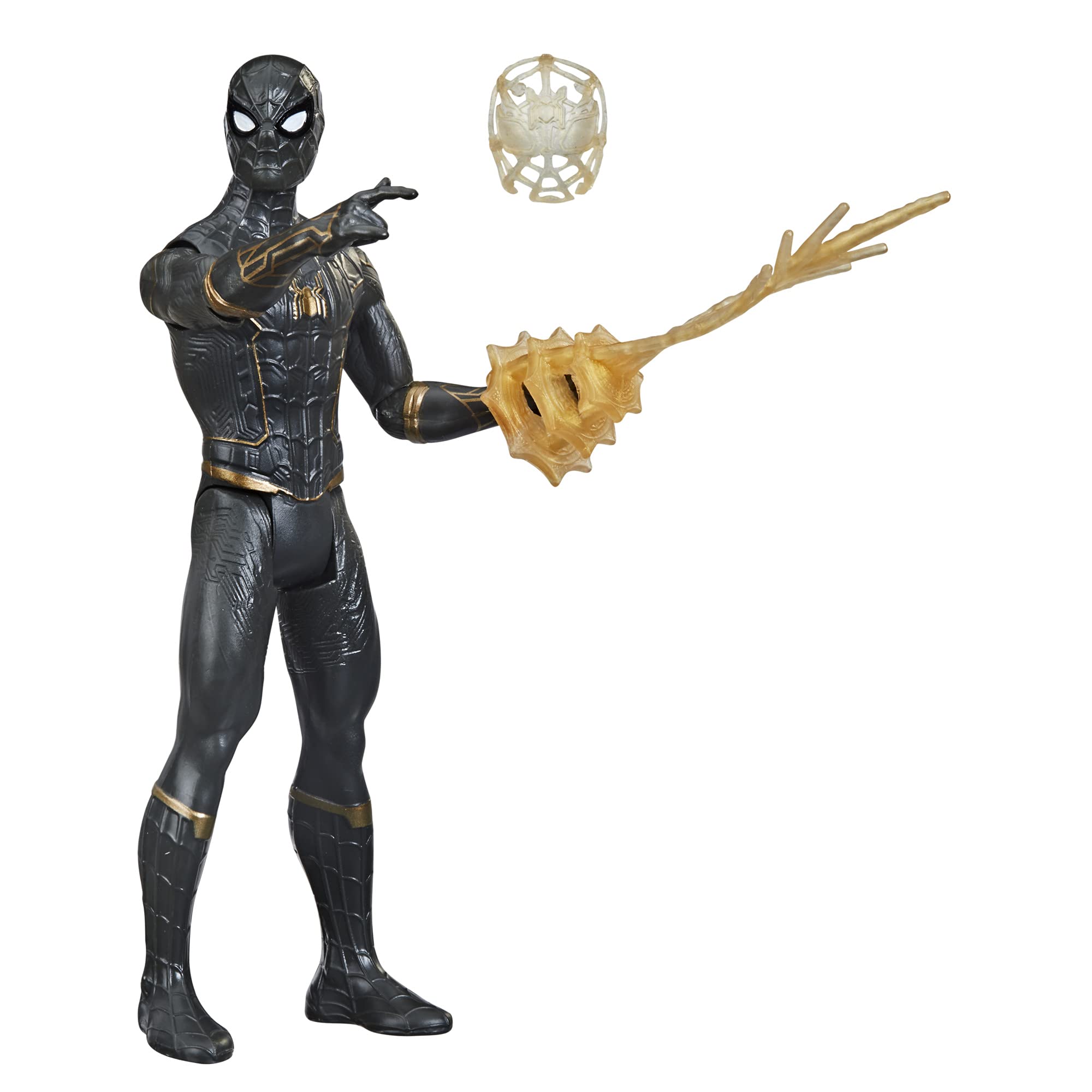 Spider-Man Marvel 15-Cm Mystery Web Gear Black and Gold Suit, 1 Mystery Web Gear Armor Accessory and 1 Character Accessory, Ages 4 and Up