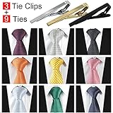 Jeatonge 9pcs Mens Ties and 3pcs Tie Clips, Men's Classic Tie Necktie Woven Jacquard Neck Ties (Style 1)