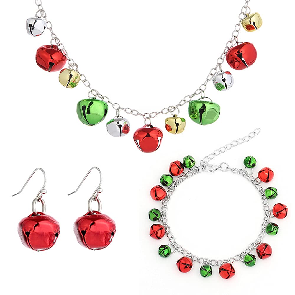 IMINI Candy Color Christmas Jingle Bell Cute Ornament Chain Dangle Drop Earrings Dainty Bracelets Necklaces for Women Teen Girls Stocking Stuffers Hypoallergenic Party Gifts for Daughter Set