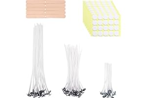 Aubeco 80 Pcs 4/6/8 inch Pre Waxed Candle Wick with 80 pcs Wick Stickers and 10Pcs Candle Wick Holders, Bulk Cotton Candle Wicks for Candle Making, Soy Wax