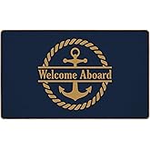 ETYZE Navy Blue Welcome Mat Indoor Outdoor Entrance Ship Anchor Front Door Mat, Beach Decor Door Mats, Welcome Anchor Rug, 30x17 Inch,
