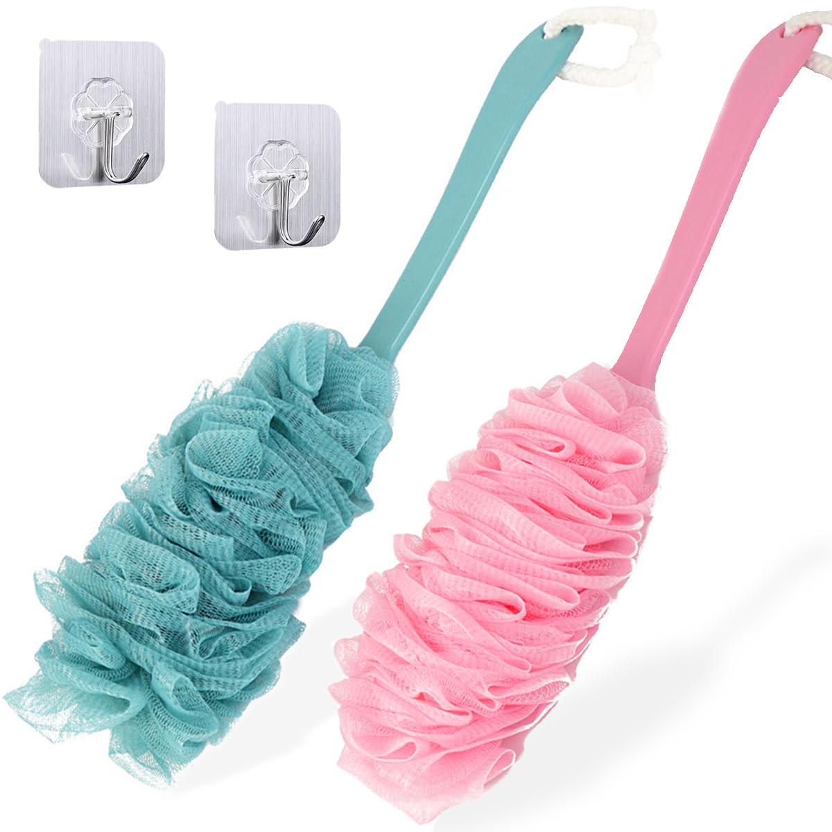 guowanpp 2 Pack Long Handle Bath Brush,Body Brush Back Scrubber,Shower Body Exfoliating Brush,Loofah On a Stick Sponge Brush for Back Cleaning, Exfoliating and Removing Dead Skin