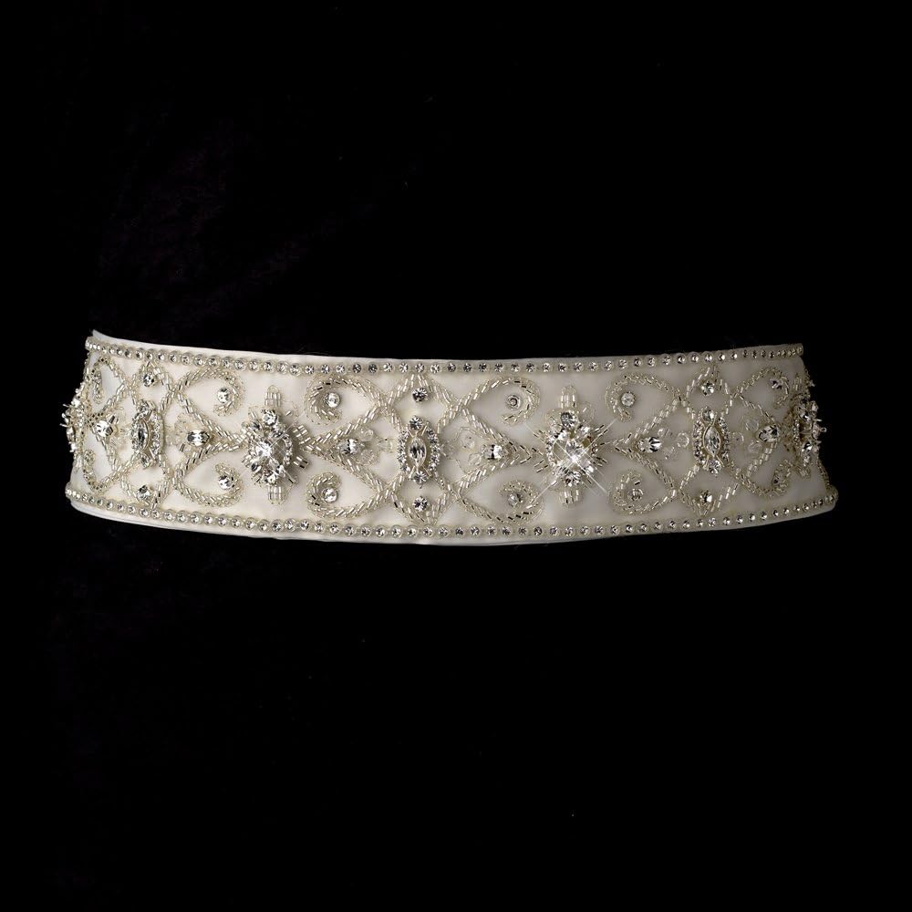 Vintage Beaded Wedding Sash Bridal Belt in White or Ivory