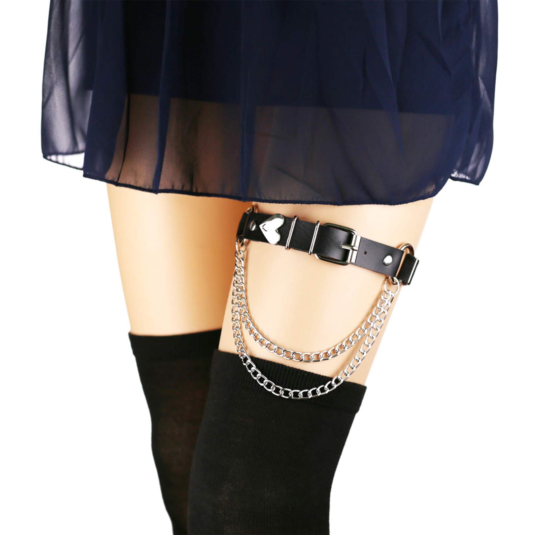 Adjustable Leg Garter with Chains, Elastic Punk Thigh Garters for Women, 1 Pair